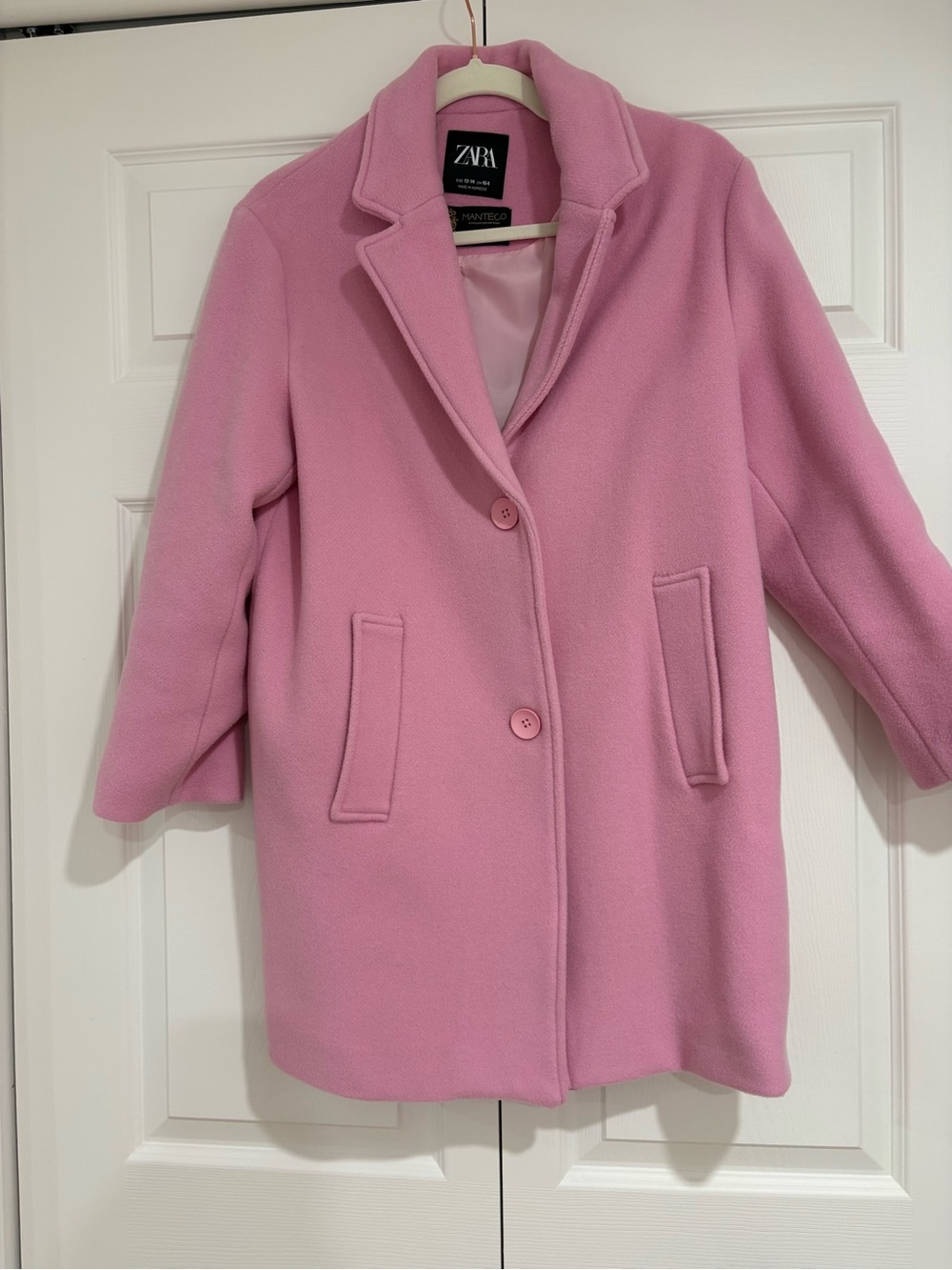 Zara Kids Girls Pink Wool-Blend Classic Tailored Coat - Size 13/14